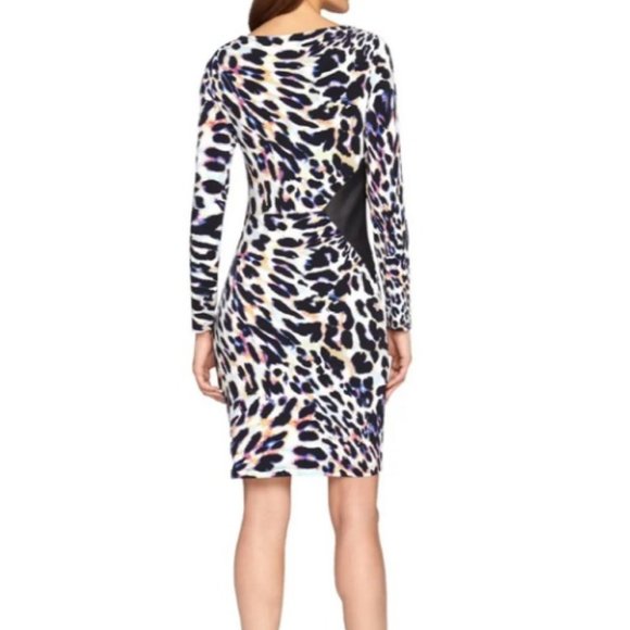Catherine Malandrino Colorful Cheetah Print Body Con Long Sleeve Dress Size 14 - Picture 3 of 10
